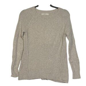 LOFT Crewneck Sweater Cream Long Sleeve Knit Camel Hair Size Small Ribbed Cozy